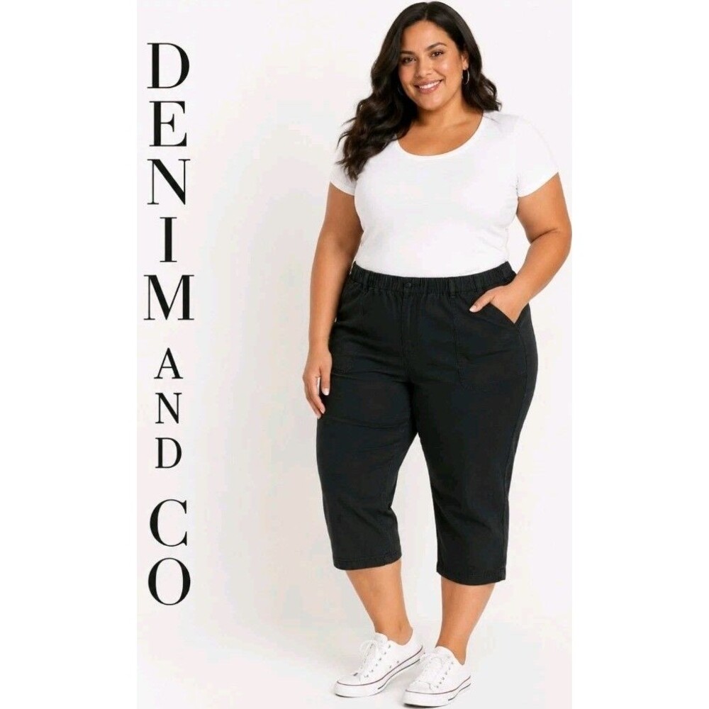 Denim Co Womens 1X Original Waist Stretch Capri Pant Pull-On Black A14924